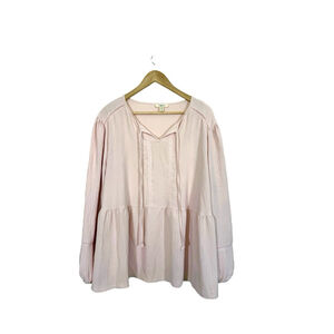 Como Blu Peasant Boho Cottage Top Plus Sz 2X Pink Blush Stretch Feminine Flowy